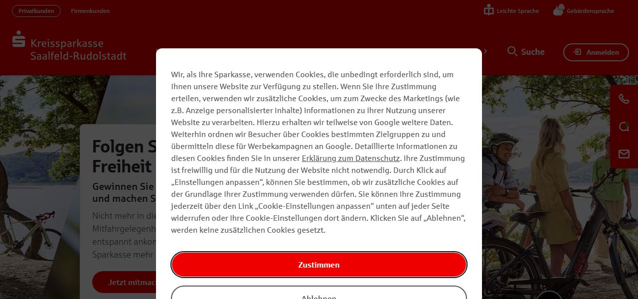 Website Kreissparkasse Saalfeld-Rudolstadt
